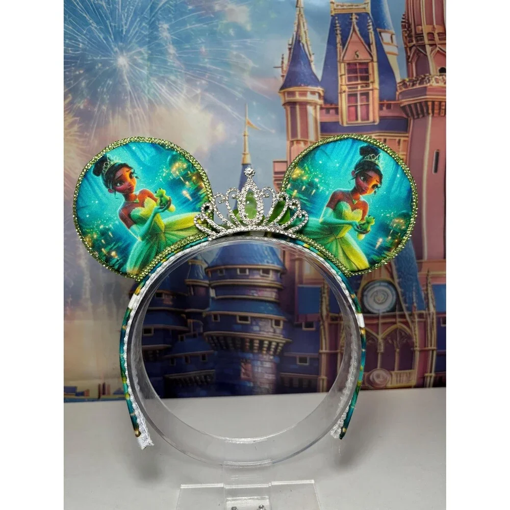 Princess Mouse Ears Headband, Glow in Dark Frog Rhinestone Tiara, Park Ears